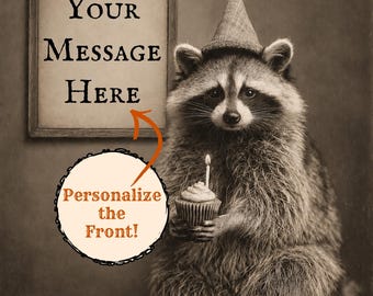 Personalized Vintage Victorian Raccoon Birthday Card Custom Message Funny Greeting