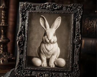 Vintage Victorian Creepy Easter Bunny Portrait Gothic Wall Print Antique Style Art