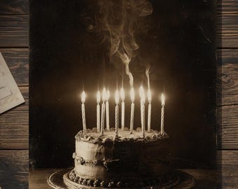 Vintage Victorian Birthday Cake Card Gothic Still Life Antique Style Photography Blank Inside