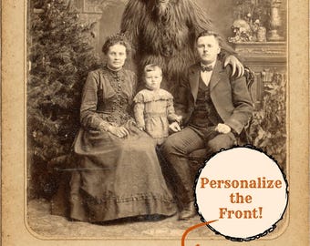 Personalized Vintage Victorian Gothic Krampus Christmas Card Custom Message Creepy Holiday Family Portrait