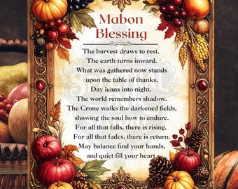 Mabon Blessing Pagan Harvest Poem Print Autumn Equinox Wall Art Wiccan Prayer Seasonal Decor 8x10 4x5