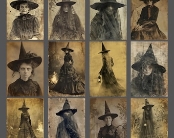 Victorian Creepy Witch Notecard Set of 12 Gothic Witchy Stationery Antique Vintage Blank Note Cards