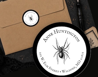Personalized Vintage Gothic Spider Return Address Labels Custom Round Stickers
