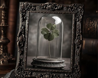 Victorian Gothic Four Leaf Clover Wall Print Dark Antique Botanical Curiosity Art
