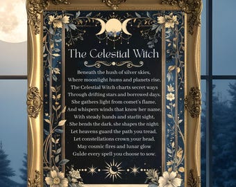 Celestial Witch Blessing Print Pagan Wiccan Lunar Wall Art Witch Poem Cosmic Magic Decor 8x10 4x5