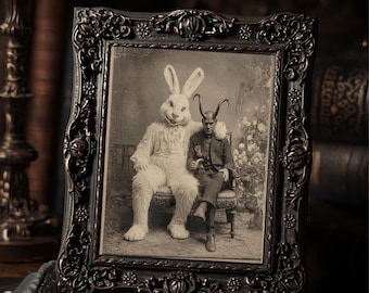 Vintage Gothic Easter Devil and Rabbit Print Victorian Style Dark Holiday Portrait Wall Art