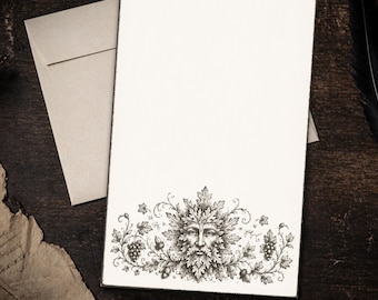Green Man Stationery Set 5.5 x 8.5 Letter Writing Paper Pagan Forest Notes with Envelopes