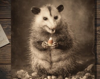 Vintage Opossum Candy Corn Halloween Card Creepy Cute Gothic Greeting Card