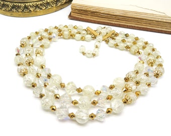 Collier ras de cou vintage en perles de cristal de lucite transparent superposées QQ70