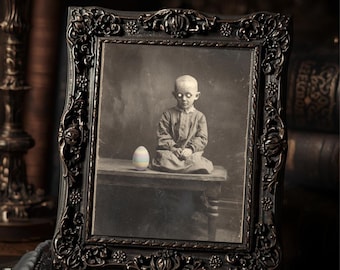 Vintage Victorian Possessed Child With Easter Egg Gothic Wall Print Antique Style Art