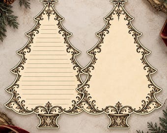 Victorian Gothic Christmas Tree Shaped Stationery Vintage Holiday Letter Writing Paper Lined or Unlined