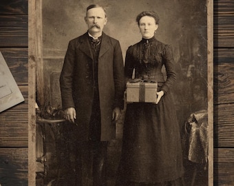 Vintage Victorian Mourning Couple with Birthday Gift Card Gothic Macabre Art Antique Style Photography Blank Inside