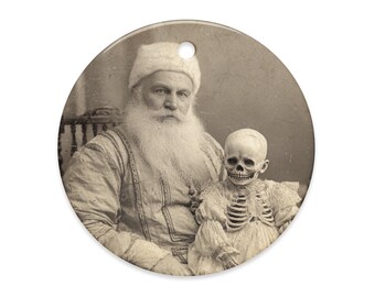 Vintage Victorian Santa Skeleton Child Gothic Ornament Creepy Christmas Dark Holiday Decor