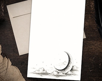 Celestial Moon Stationery Set 5.5 x 8.5 Gothic Lunar Letter Writing Paper Victorian Crescent Moon Notes with Envelopes