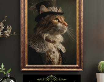 Victorian Cat Gentleman Portrait Vintage Feline Art Anthropomorphic Old World Fine Art Oil Style Print