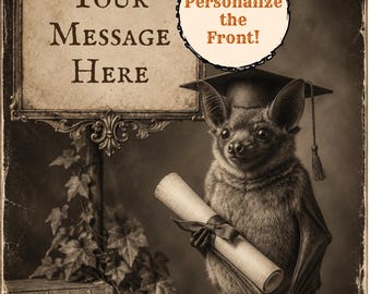 Personalized Vintage Victorian Bat Graduation Card Custom Message Cute Graduate Bat College High School Gift