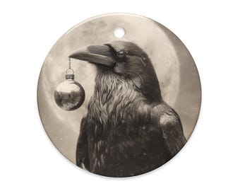 Gothic Raven Full Moon Crow Christmas Ornament