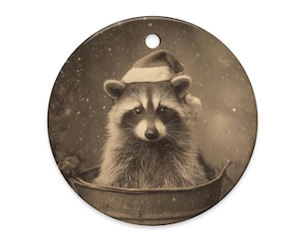 Vintage Victorian Santa Hat Raccoon Christmas Ornament