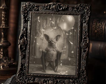 Vintage Victorian Bat with Balloon Birthday Gothic Antique Style Photo Art Print