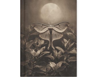Vintage Victorian Luna Moth Moon Gothic Notebook Black White Dark Journal