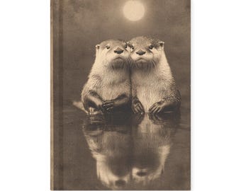 Vintage Victorian Otters Under Moonlight Gothic Animal Hardcover Notebook Journal