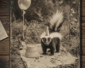 Victorian Skunk Birthday Card Gothic Animal Vintage Style Dark Humor Birthday Card