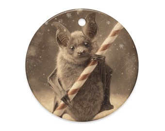 Gothic Christmas Bat Holding a Candy Cane Ornament Winter Holiday Decor