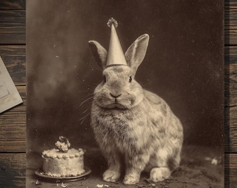 Vintage Victorian Rabbit Birthday Card Gothic Bunny Antique Style Photography Blank Inside