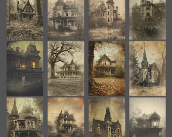 Abandoned Victorian House Notecard Set of 12 Gothic Mansion Stationery Antique Architecture Blank Note Cards