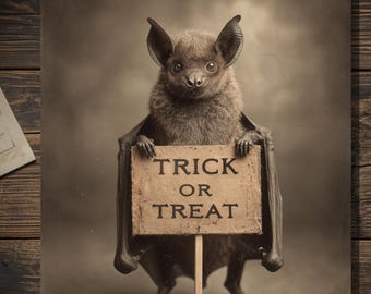Vintage Victorian Trick or Treat Halloween Card Gothic Antique Style Photography Blank Inside