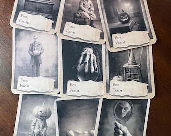 Vintage Victorian Halloween Gift Tags Set of 9 Gothic Spooky Wrapping Dark Academia Macabre Halloween Decor