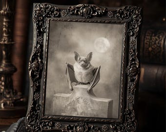 Vintage Victorian Graveyard Bat Halloween Wall Print Gothic Antique Style Photography