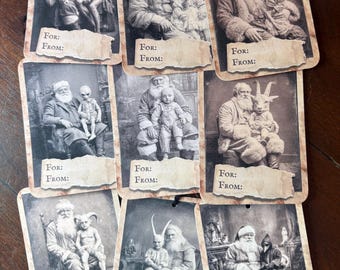 Vintage Victorian Creepy Christmas Gift Tags Set of 9 Gothic Holiday Tags Dark Academia Macabre Santa Wrapping