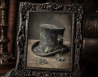Vintage Victorian St. Patrick’s Day Four Leaf Clover Top Hat Wall Print