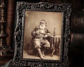 Vintage Victorian Drunk Santa Christmas Funny Holiday Drinking Santa Wall Art Print
