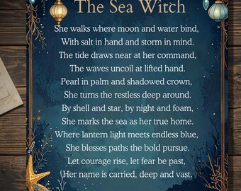 Sea Witch Pagan Poem Greeting Card Wiccan Ocean Spell Art Blank 5x7