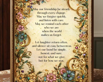 Pagan Friendship Blessing Art Nouveau Illuminated Wiccan Print Floral Jeweled Moon Victorian Style Art
