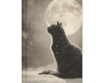 Vintage Victorian Black Cat Moon Snow Notebook Gothic Christmas Yule Journal