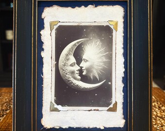 Gothic Sun and Moon Framed Art Celestial Victorian Wall Decor Vintage Astrology