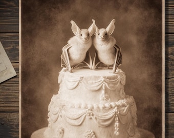 Vintage Victorian Bat Wedding Cake Card Gothic Anniversary Antique Style Photography Blank Inside