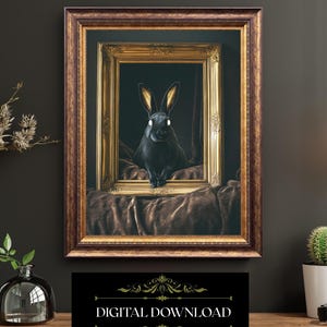 Black Rabbit Surreal Gothic Animal Art Digital Download Print Dark Fantasy Wall Decor Creepy Cute Bunny Artwork