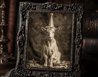 Vintage Gothic Goat Party Hat Art Print Victorian Style Photo