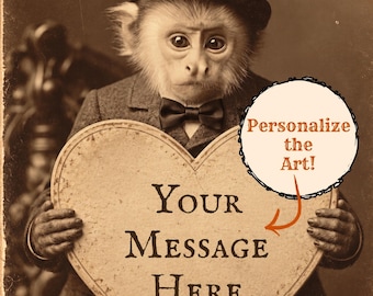 Personalized Vintage Victorian Monkey Print Custom Message Romantic Valentine Heart Wall Art