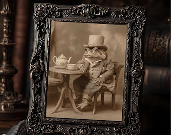 Victorian Toad Tea Party Gothic Animal Art Print Formal Whimsical Wall Decor