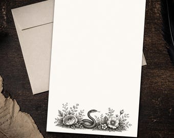 Snake Floral Writing Paper Set 5.5 x 8.5 Gothic Stationery Vintage Botanical Letter Kit with Envelopes