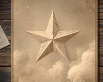 Vintage Star In The Clouds Greeting Card Celestial Sepia Starry Sky Gothic Moon And Stars Art Blank Inside