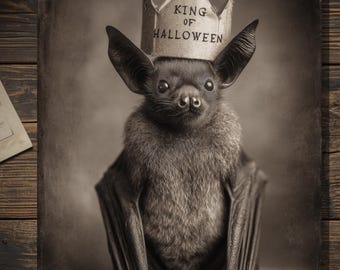 Vintage Victorian King of Halloween Bat Card Gothic Antique Style Photography Blank Inside