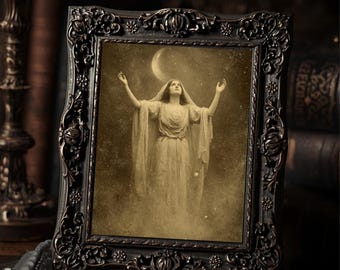 Vintage Victorian Moon Goddess Art Print Celestial Witch Lunar Wall Art Antique Style Photography