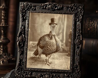 Vintage Gothic Thanksgiving Turkey Print Victorian Style Gentleman Harvest  Wall Art