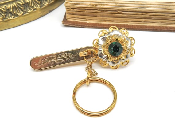 Vintage King's Key Finder Silver Gold Green Rhine… - image 1